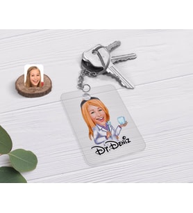 BK Gift Kişiye Özel Kadın Diş Hekimi Karikatürlü Şeffaf Pleksi Anahtarlık-1 (Beyaz)
