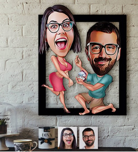 BK Gift Kişiye Özel Evlilik Teklifi Karikatürlü 3D Ahşap Tablo-4