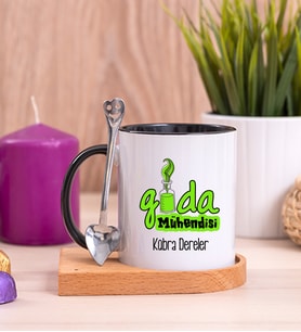 Gıda Mühendisi Ahşap Altlıklı Siyah Kupa Bardak