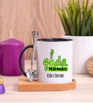 Gıda Mühendisi Ahşap Altlıklı Siyah Kupa Bardak