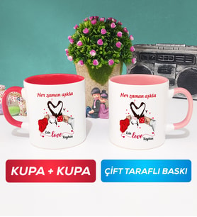 İkili Sevgiliye Sevgililer Günü Hediyesi 10 Kupa Bardak Kırmızı Pembe
