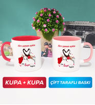 İkili Sevgiliye Sevgililer Günü Hediyesi 10 Kupa Bardak Kırmızı Pembe