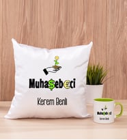 Muhasebeci Kare Yastık ve Yeşil Kupa Bardak