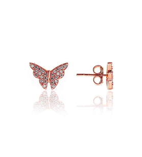 Söğütlü Silver Gümüş rose zirkon taşlı kelebek küpe