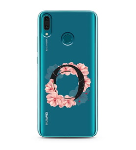 Pembe Çiçekli Harf Tasarım Süper Şeffaf Silikon Telefon Kılıfı Huawei Y9 (2019) 