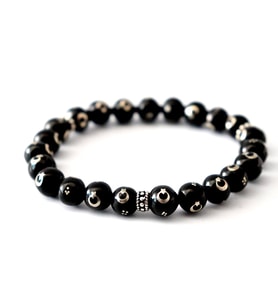 Ayyıldız İşlemeli 8 mm Unisex Oltu Bileklik Gümüş Aparatlı