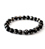 Ayyıldız İşlemeli 8 mm Unisex Oltu Bileklik Gümüş Aparatlı