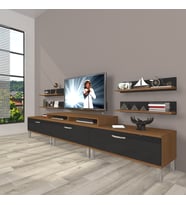 Decoraktiv Ekoflex 270r Slm Krom Ayaklı Tv Ünitesi Tv Sehpası (Siyah - Ceviz)