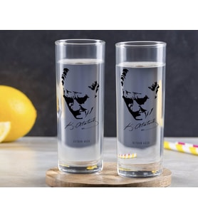 BK Gift Kişiye Özel Renkli Baskılı Atatürk Temalı İkili Vodka Bardağı-25 (Beyaz)