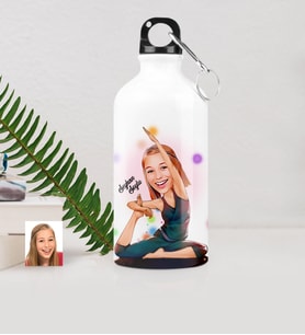 BK Gift Kişiye Özel Bayan Yoga Temalı Karikatürlü Metal Suluk 500 Ml  2