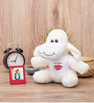 Sevgililere Özel Tarihli ve İsimli Peluş Koyun ve Mini Fotoğraf Çerçevesi