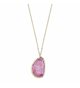 14 Ayar Altın Kolye Pembe Taşlı 1.50 Gram (Çok Renkli)