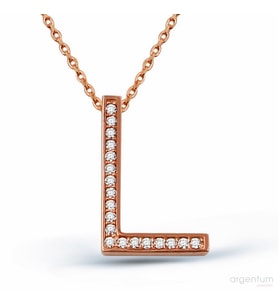 Zirkon Taşlı Gümüş L Harfi Kolye - N090301 (Rose)