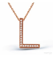 Zirkon Taşlı Gümüş L Harfi Kolye - N090301 (Rose)