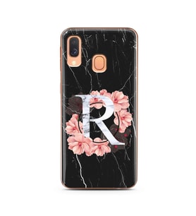 Mermer Çiçekli Harf Tasarım Süper Şeffaf Silikon Telefon Kılıfı Samsung A40 R-Ha