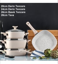 Schafer Gastronomie 4lü İndüksiyonlu Ocak Uyumlu Granit Tencere Seti