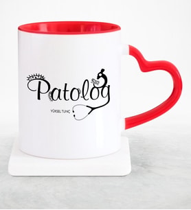 BK Gift Kişiye Özel Mesleki Patolog Kırmızı Kalpli Kupa Bardak