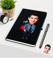 BK Gift Kişiye Özel Bay Polis Karikatürlü Siyah Defter Kalem Seti - 3