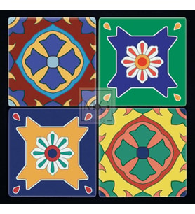 4'lü Uv Baskılı Doğal Taş Bardak Altı 10 cm x 10 cm Renkli Geometrik Desenli