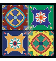4'lü Uv Baskılı Doğal Taş Bardak Altı 10 cm x 10 cm Renkli Geometrik Desenli