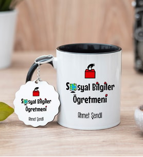 Sosyal Bilgiler Öğretmeni Siyah Kupa Bardak Ve Anahtarlık Set