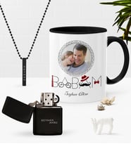 BK Gift Kişiye Özel Fotoğraflı Babam Siyah Kupa Benzinli Çakmak Kolye Seti (Model 1)