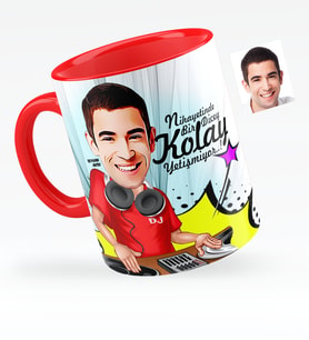 BK Gift Kişiye Özel Bay Dj Karikatürlü Kırmızı Kupa Bardak  1