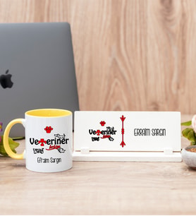 Veteriner Hekimi Sarı Kupa Bardak Ve Masa İsimliği Hediye Seti