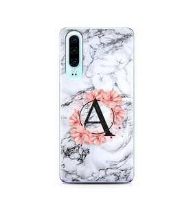 Mermer Çiçekli Harf Tasarım Süper Şeffaf Silikon Telefon Kılıfı Huawei P30  A-Ha