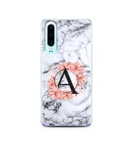 Mermer Çiçekli Harf Tasarım Süper Şeffaf Silikon Telefon Kılıfı Huawei P30  A-Ha