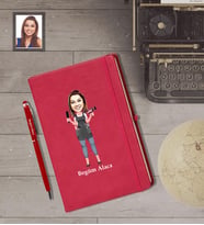 Kişiye Özel Kuaför Bayan Karikatürlü Kırmızı Defter Kalem Hediye Seti   Mod-2
