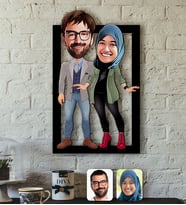 BK Gift Kişiye Özel Sevgililer Karikatürlü 3D Ahşap Tablo-60