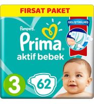Prima Bebek Bezi Beden:3 (6-10Kg) Midi 62 Adet Fırsat Pk
