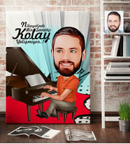 BK Gift Kişiye Özel Bay Piyanist Karikatür Kanvas Tablo 70x100cm 1