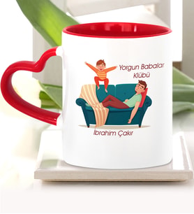BK Gift Kişiye Özel Babalar Günü Temalı Kırmızı Kalpli Kupa Bardak 21503