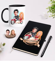 BK Gift Kişiye Özel Yılın En Mükemmel Çifti Karikatürlü Siyah Defter Kalem ve Kupa Seti-12 (Model 1)