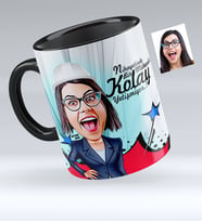 BK Gift Kişiye Özel Bayan Mühendis Karikatürlü Siyah Kupa Bardak  1