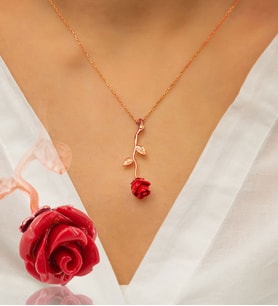 Papatya Silver Kırmızı Gül Kolye Rose Altın Kaplam 925 Ayar Gümüş
