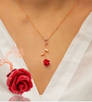 Papatya Silver Kırmızı Gül Kolye Rose Altın Kaplam 925 Ayar Gümüş