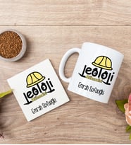Jeoloji Mühendisi Beyaz Kupa Bardak Ve Bardak Altlığı Seti