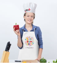 BK Gift Kişiye Özel En İyi Anne Mutfak Önlüğü ve Aşçı Şapkası Seti - 5 (Beyaz)