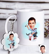 BK Gift Kişiye Özel Erkek Emlakçı Karikatürlü Beyaz Kupa ve Anahtarlık Hediye Seti-1 (Model 1)