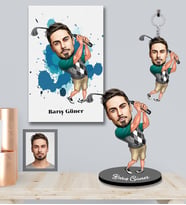 Kişiye Özel Golfçü Karikatürlü 3 lü Hediye Seti Bay-2