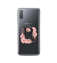 Pembe Çiçekli Harf Tasarım Süper Şeffaf Silikon Telefon Kılıfı Samsung A7 (2018)