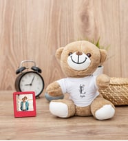 Baş Harfli Çiçek Tasarım Peluş Ayıcık ve Mini Fotoğraf Çerçevesi