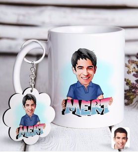 BK Gift Kişiye Özel Erkek İsimli Karikatürlü Beyaz Kupa ve Anahtarlık Hediye Seti-1 (Model 1)