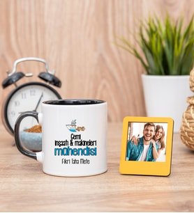 Gemi İnşaatı Mühendisi Siyah Kupa Bardak ve Sarı Mini Fotoğraf Çerçevesi