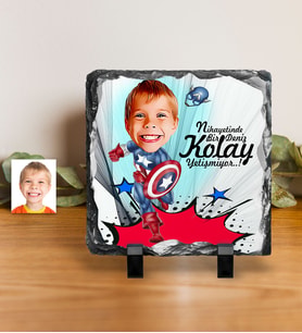 BK Gift Kişiye Özel Erkek Çocuk Kaptan Amerika Karikatürlü Dekoratif Doğal Taş  1