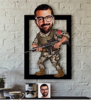 BK Gift Kişiye Özel Asker Karikatürlü 3D Ahşap Tablo-1