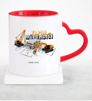 BK Gift Kişiye Özel Mesleki Yapım Mühendisi Kırmızı Kalpli Kupa Bardak  1